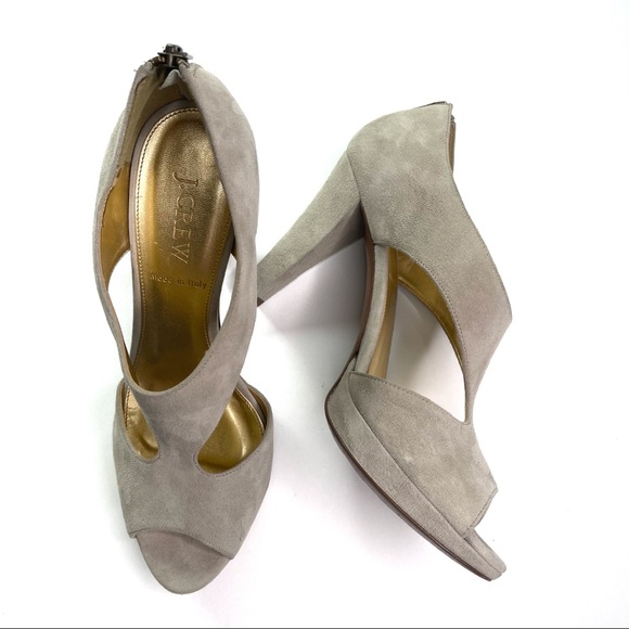 J. Crew Alecia Gray Suede Peep Toe Platform Pumps - Picture 1 of 11